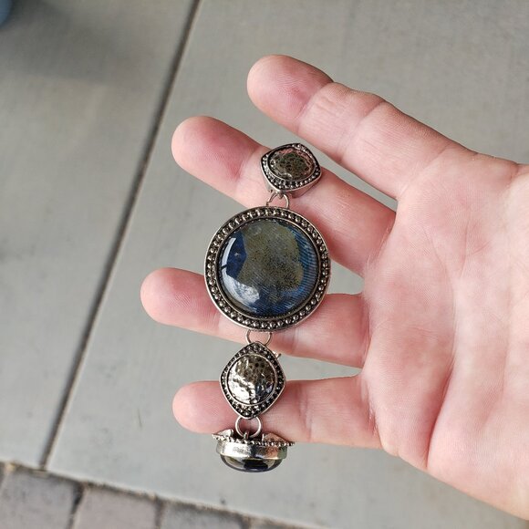 Chico's Chunky Silvertone Bracelet with Blue Stones - Picture 2 of 5